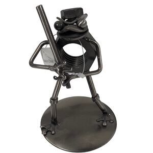 Frog at Bat Metal Nuts & Bolts Hand Crafted Recycled Art Sculpture Figurine
